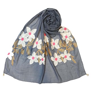 Limited edition embroidered flower hijab - Blue
